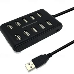 Portable 1PC General Purpose Work Home With Switch ABS Plastic Double Row Ten Port USB HUB