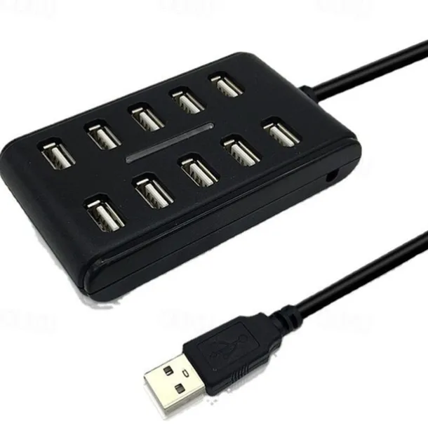 Portable 1PC General Purpose Work Home With Switch ABS Plastic Double Row Ten Port USB HUB
