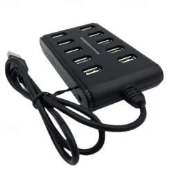 Portable 1PC General Purpose Work Home With Switch ABS Plastic Double Row Ten Port USB HUB