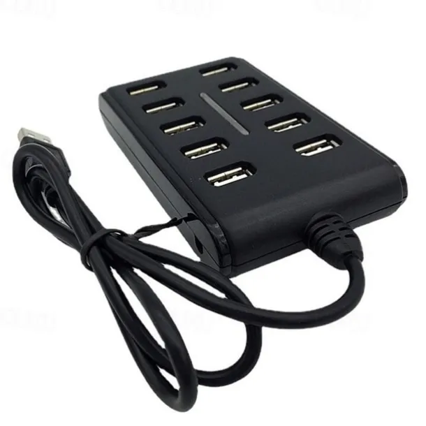 Portable 1PC General Purpose Work Home With Switch ABS Plastic Double Row Ten Port USB HUB