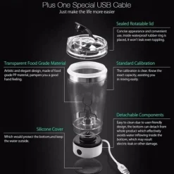 Portable USB Rechargeable Protein Shaker Bottle Electric Mixer Cup