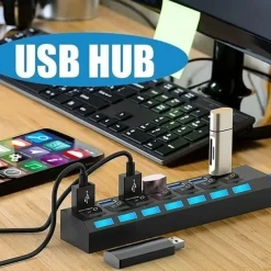 4-Port/7-Port USB To USB 2.0 Ultra-Mini Hub Adapter Hub Power On/Off Switch For PC Laptop Computer