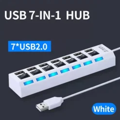 4-Port/7-Port USB To USB 2.0 Ultra-Mini Hub Adapter Hub Power On/Off Switch For PC Laptop Computer