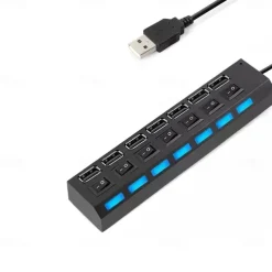 4-Port/7-Port USB To USB 2.0 Ultra-Mini Hub Adapter Hub Power On/Off Switch For PC Laptop Computer