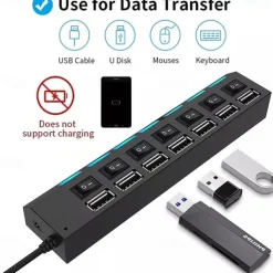 4-Port/7-Port USB To USB 2.0 Ultra-Mini Hub Adapter Hub Power On/Off Switch For PC Laptop Computer