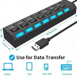 4-Port/7-Port USB To USB 2.0 Ultra-Mini Hub Adapter Hub Power On/Off Switch For PC Laptop Computer