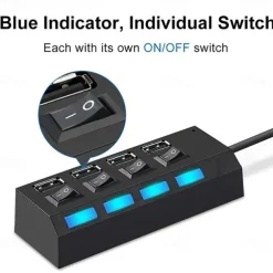 4-Port/7-Port USB To USB 2.0 Ultra-Mini Hub Adapter Hub Power On/Off Switch For PC Laptop Computer