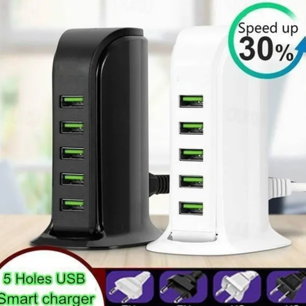 5ports Multi-USB Charging Station Hub Base Smart Digital Display Charger