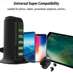 5ports Multi-USB Charging Station Hub Base Smart Digital Display Charger