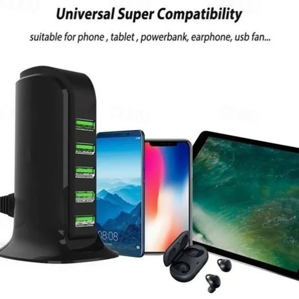 5ports Multi-USB Charging Station Hub Base Smart Digital Display Charger