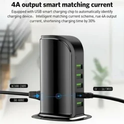 5ports Multi-USB Charging Station Hub Base Smart Digital Display Charger