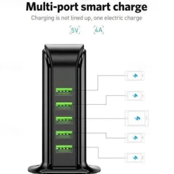 5ports Multi-USB Charging Station Hub Base Smart Digital Display Charger