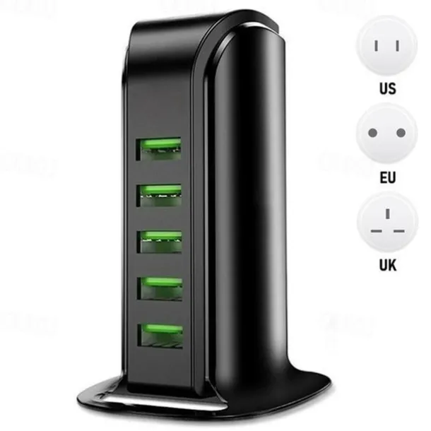 5ports Multi-USB Charging Station Hub Base Smart Digital Display Charger