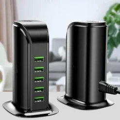 5ports Multi-USB Charging Station Hub Base Smart Digital Display Charger