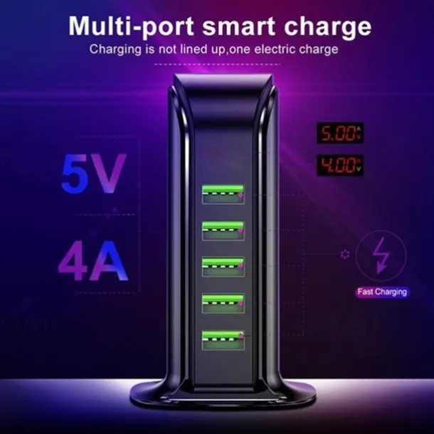 5ports Multi-USB Charging Station Hub Base Smart Digital Display Charger