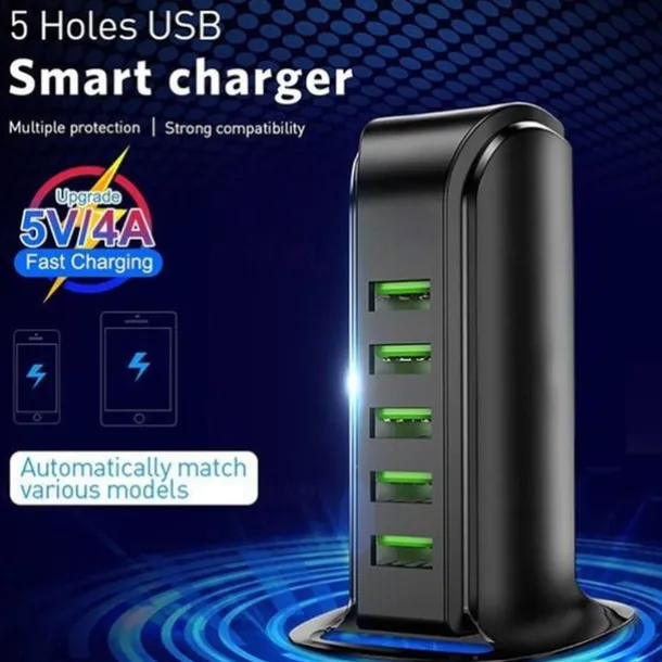 5ports Multi-USB Charging Station Hub Base Smart Digital Display Charger