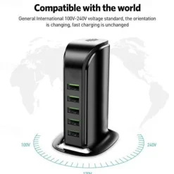 5ports Multi-USB Charging Station Hub Base Smart Digital Display Charger