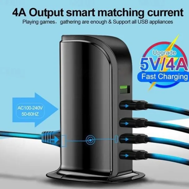 5ports Multi-USB Charging Station Hub Base Smart Digital Display Charger