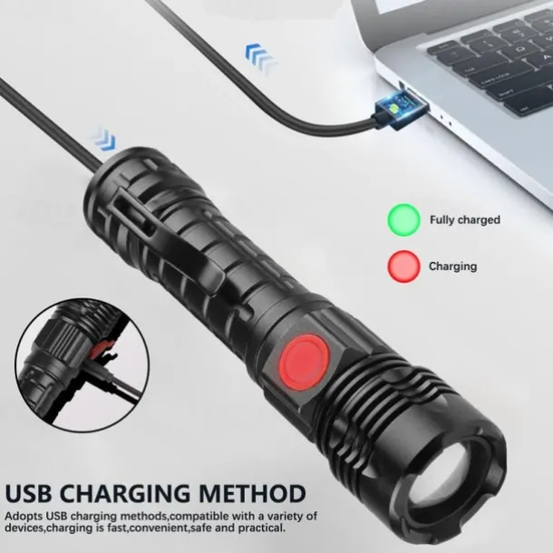 Powerful LED Flashlight High Power 18650 USB Rechargeable Zoom Fishing Lantern 5 Modes Waterproof Bicycle Light Tactical Torch