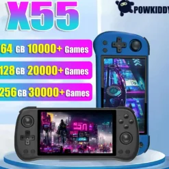 Powkiddy X55 Handheld Game Console with Built-in Games IPS RGB Screen 5.5-Inch (256G 30000 Games), Perfect Christmas Birthday Party Gifts for Friends and Children