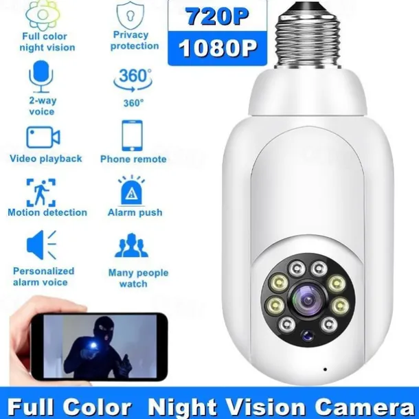 1080P/720P Wifi E27 Bulb Surveillance Camera Full Color Night Vision Motion Detection 4x Digital Zoom 2 Way Voice Indoor Baby Monitor Home Security Netcam