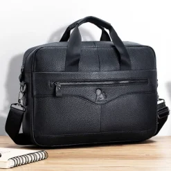 Premium Brown Leather Briefcase - Elegant Business Laptop Bag with Multiple Pockets, Durable for Professional Use and Travel