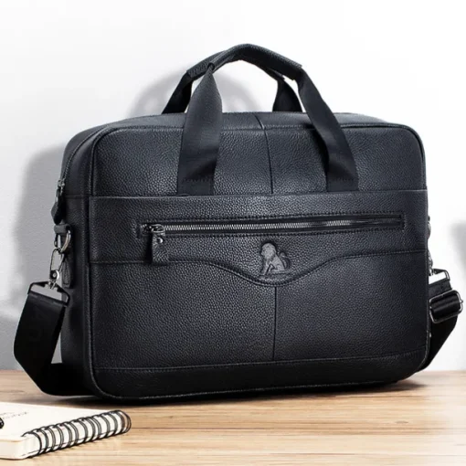 Premium Brown Leather Briefcase - Elegant Business Laptop Bag with Multiple Pockets, Durable for Professional Use and Travel