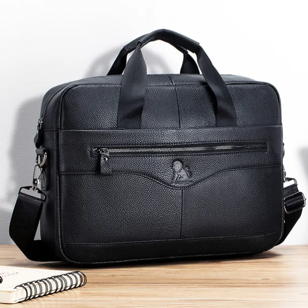 Premium Brown Leather Briefcase - Elegant Business Laptop Bag with Multiple Pockets, Durable for Professional Use and Travel