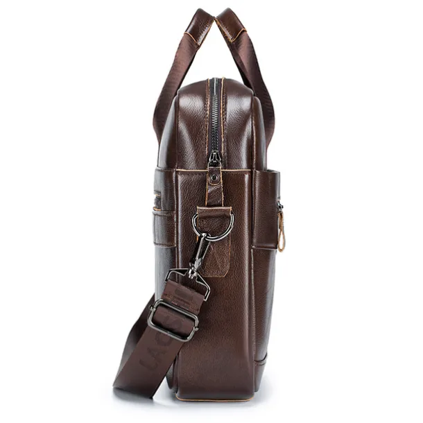 Premium Brown Leather Briefcase - Elegant Business Laptop Bag with Multiple Pockets, Durable for Professional Use and Travel