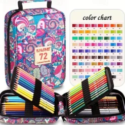 Premium Colored Pencils For Adult Coloring Book,Set Of 72 Colors,Zipper Slot Pencil Case,with Sharpener,Soft Core,7 Metallic Color,Ideal For Layering Blending,for Artists Beginners Kids