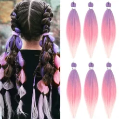 Pre-Stretched Colorful Ombre Braids Hair Extensions 26 inch 6 packs Synthetic Crochet Braids Hot Water Setting and Easy to Braid 26inch 6packs