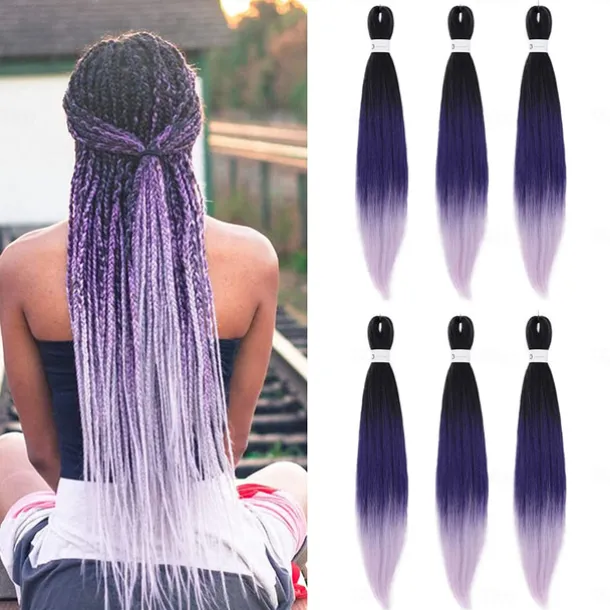 Pre-Stretched Colorful Ombre Braids Hair Extensions 26 inch 6 packs Synthetic Crochet Braids Hot Water Setting and Easy to Braid 26inch 6packs