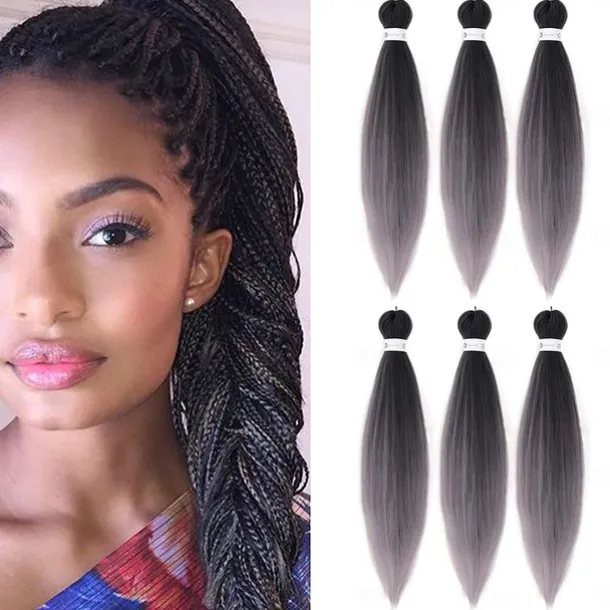 Pre-Stretched Colorful Ombre Braids Hair Extensions 26 inch 6 packs Synthetic Crochet Braids Hot Water Setting and Easy to Braid 26inch 6packs