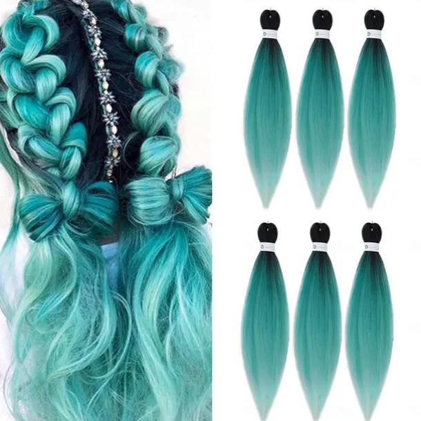 Pre-Stretched Colorful Ombre Braids Hair Extensions 26 inch 6 packs Synthetic Crochet Braids Hot Water Setting and Easy to Braid 26inch 6packs