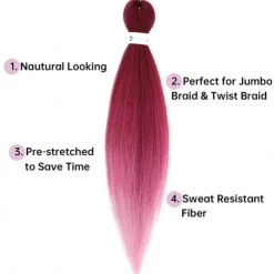 Pre-Stretched Colorful Ombre Braids Hair Extensions 26 inch 6 packs Synthetic Crochet Braids Hot Water Setting and Easy to Braid 26inch 6packs