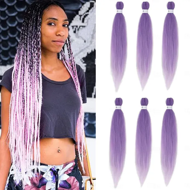 Pre-Stretched Colorful Ombre Braids Hair Extensions 26 inch 6 packs Synthetic Crochet Braids Hot Water Setting and Easy to Braid 26inch 6packs