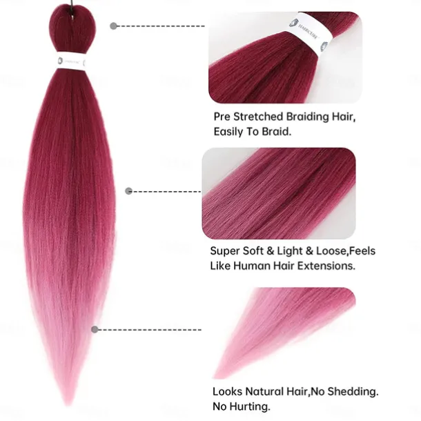 Pre-Stretched Colorful Ombre Braids Hair Extensions 26 inch 6 packs Synthetic Crochet Braids Hot Water Setting and Easy to Braid 26inch 6packs