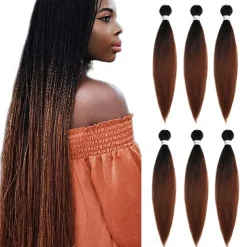 Pre-Stretched Colorful Ombre Braids Hair Extensions 26 inch 6 packs Synthetic Crochet Braids Hot Water Setting and Easy to Braid 26inch 6packs