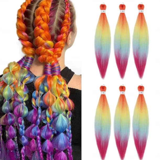Pre-Stretched Colorful Ombre Braids Hair Extensions 26 inch 6 packs Synthetic Crochet Braids Hot Water Setting and Easy to Braid 26inch 6packs