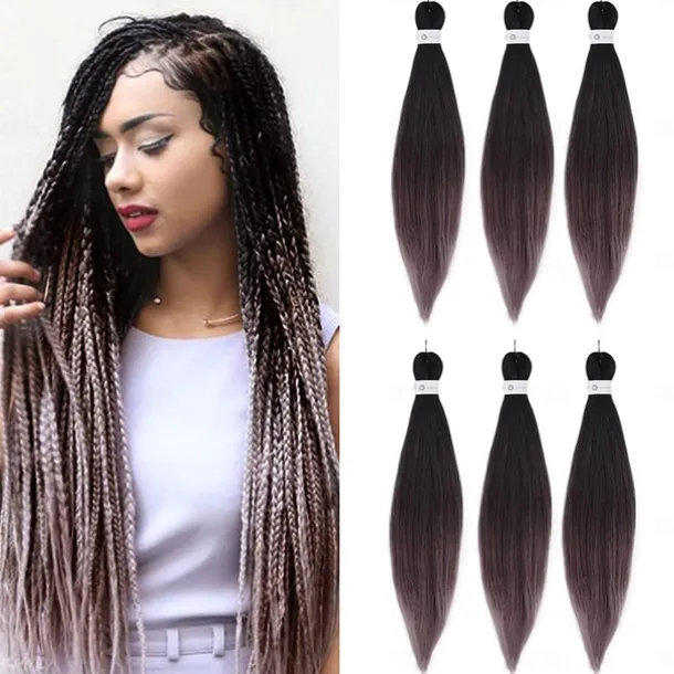 Pre-Stretched Colorful Ombre Braids Hair Extensions 26 inch 6 packs Synthetic Crochet Braids Hot Water Setting and Easy to Braid 26inch 6packs