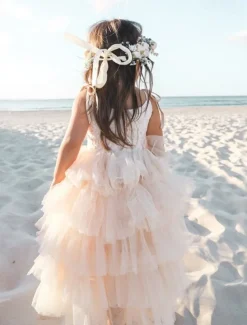 Princess Floor Length Flower Girl Dress First Communion Cute Prom Dress Cotton Blend with Lace Tiered Tutu Fit 3-16 Years dress to impress