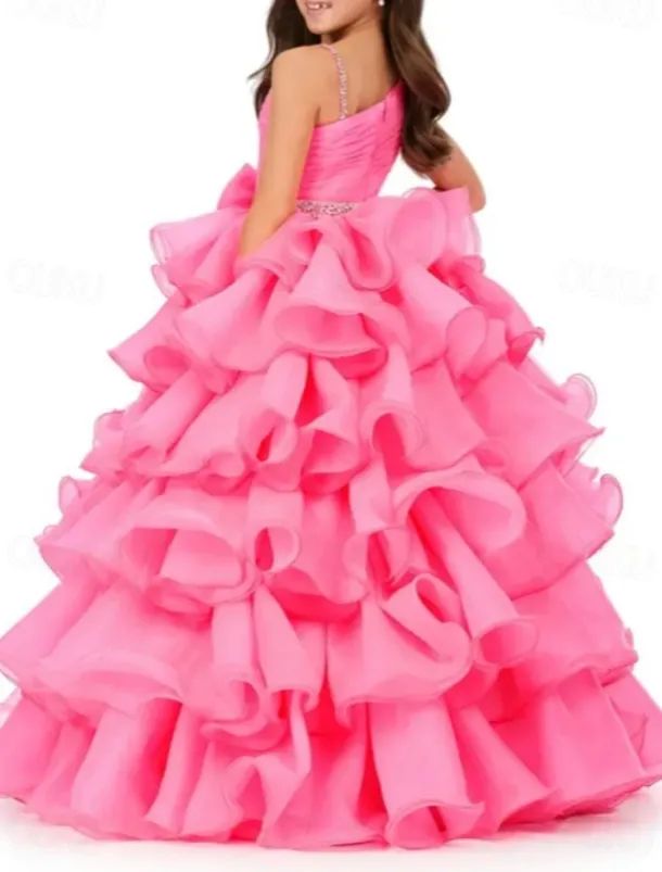 Princess Floor Length Flower Girl Dress Pageant & Performance Girls Cute Prom Dress Chiffon with Bow(s) Tiered Plisse Fit 3-16 Years dress to impress