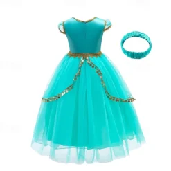 Princess Jasmine Cosplay Costume Outfits Girls' Movie Cosplay Cute Green Top Pants Halloween Children's Day New Year Polyester World Book Day Costumes