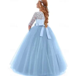Princess Lace Prom Dress Flower Girl Dress 3-13 Years Kids Little Girls' Floral Lace Party Wedding Evening Hollow Out Lace Tulle Maxi Short Sleeve Flower Gowns Wedding Guest