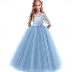 Princess Lace Prom Dress Flower Girl Dress 3-13 Years Kids Little Girls' Floral Lace Party Wedding Evening Hollow Out Lace Tulle Maxi Short Sleeve Flower Gowns Wedding Guest