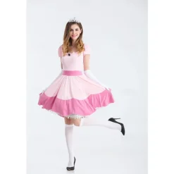 Princess Peach Cosplay Costume 3 PCS Super Bros Dress Tiara Gloves Adults' Women's Outfits Sexy Costume Halloween Masquerade Easy Halloween Costumes