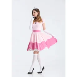 Princess Peach Cosplay Costume 3 PCS Super Bros Dress Tiara Gloves Adults' Women's Outfits Sexy Costume Halloween Masquerade Easy Halloween Costumes