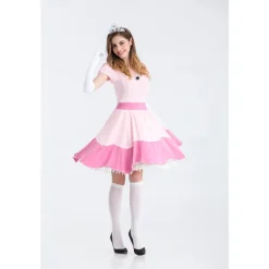 Princess Peach Cosplay Costume 3 PCS Super Bros Dress Tiara Gloves Adults' Women's Outfits Sexy Costume Halloween Masquerade Easy Halloween Costumes