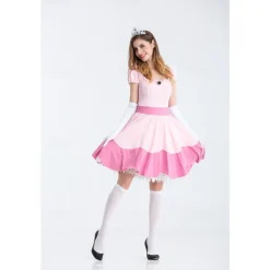 Princess Peach Cosplay Costume 3 PCS Super Bros Dress Tiara Gloves Adults' Women's Outfits Sexy Costume Halloween Masquerade Easy Halloween Costumes