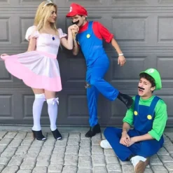 Princess Peach Super Brothers Cosplay Costume Halloween Group Couples Costumes Adults' Men's Women's Cosplay Costumes Halloween Carnival Masquerade Easy Carnival Costume